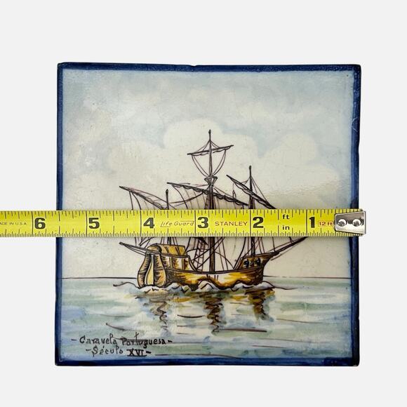 Portuguese Tile Ship Caravela Secula Handpainted Battistini de Maria de Portugal - Picture 12 of 12